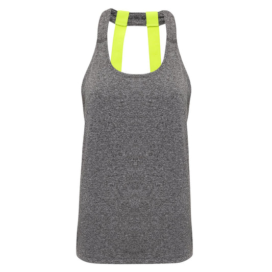 Black Melange - Front - Tri Dri Womens-Ladies Double Strap Back Sleeveless Vest