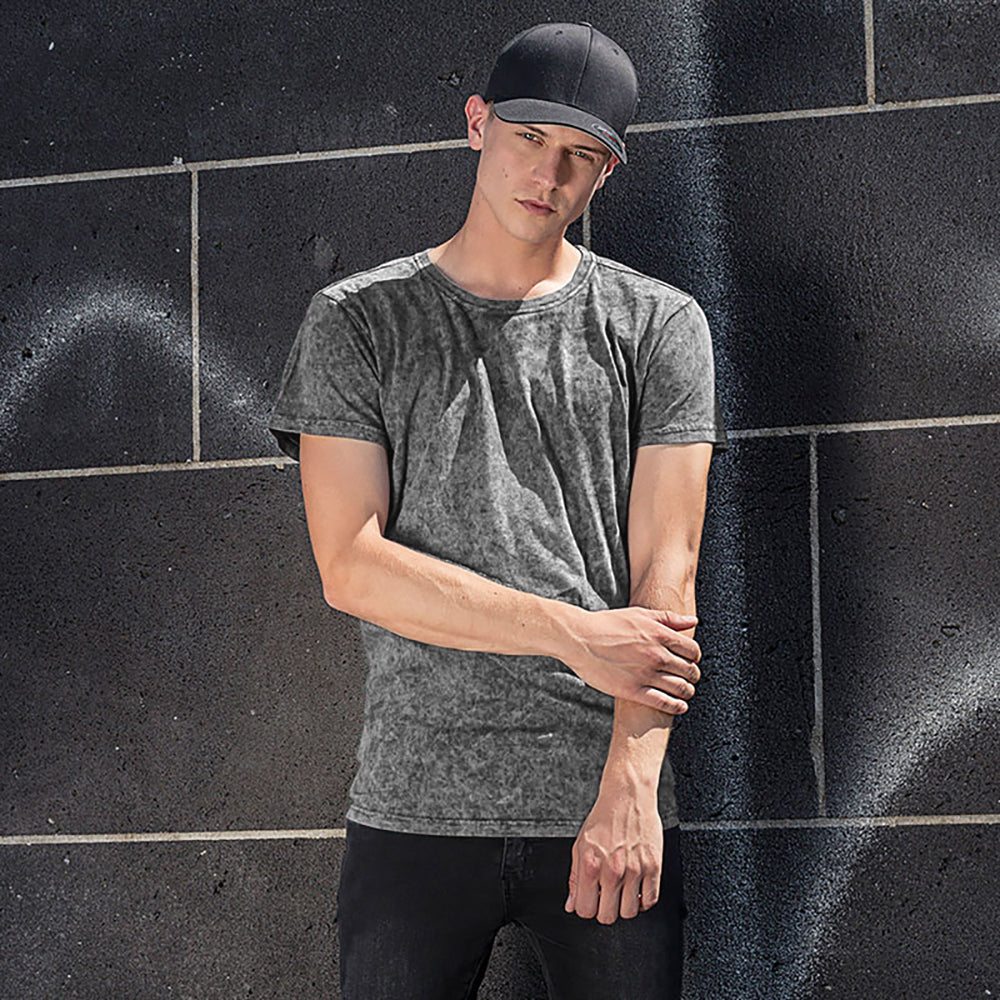 Grey-Black - Back - Build Your Brand Mens Acid Washed Tee