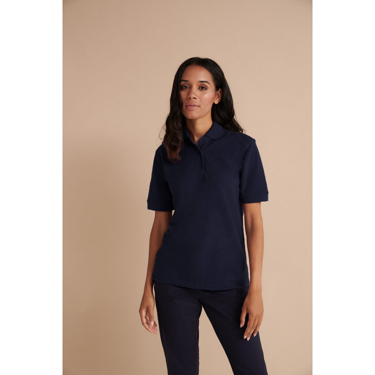 Navy - Front - Henbury Womens-Ladies 65-35 Polo Shirt