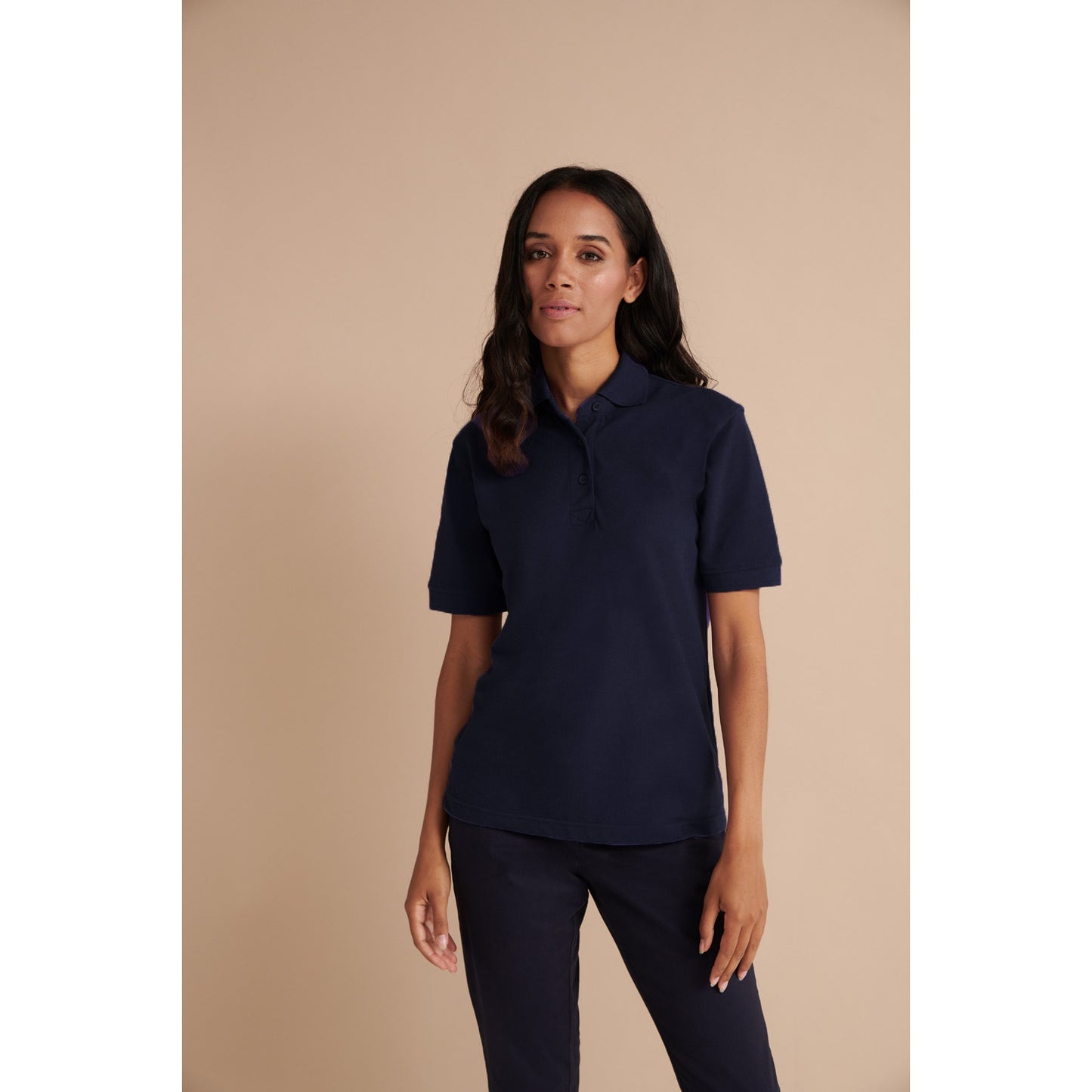 Navy - Front - Henbury Womens-Ladies 65-35 Polo Shirt