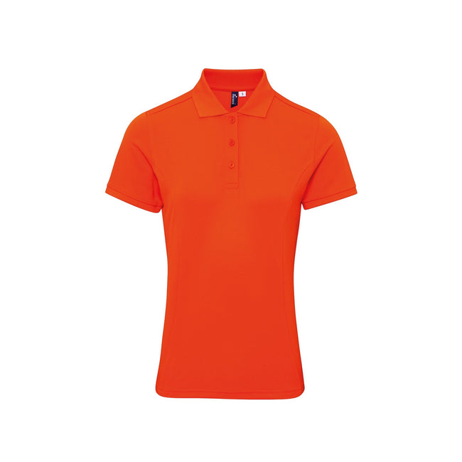 Orange - Front - Premier Womens-Ladies Coolchecker Plus Piqu Polo With CoolPlus