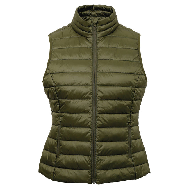 Olive - Front - 2786 Womens-Ladies Terrain Sleeveless Padded Gilet