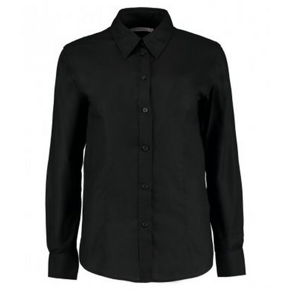 Black - Front - Kustom Kit Womens-Ladies Workplace Long Sleeve Oxford Blouse