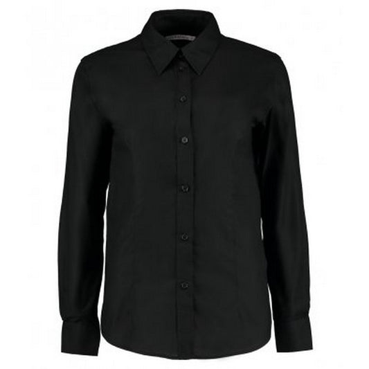 Black - Front - Kustom Kit Womens-Ladies Workplace Long Sleeve Oxford Blouse