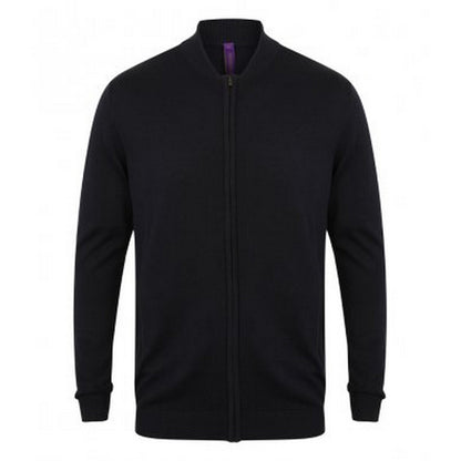 Navy - Front - Henbury Unisex Adults Knitted Bomber Jacket