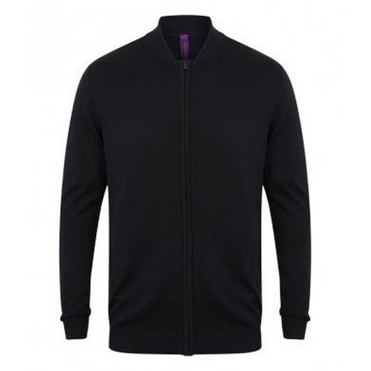 Navy - Front - Henbury Unisex Adults Knitted Bomber Jacket
