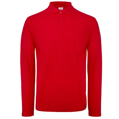 Red - Front - B&C Collection Mens Long Sleeve Polo Shirt