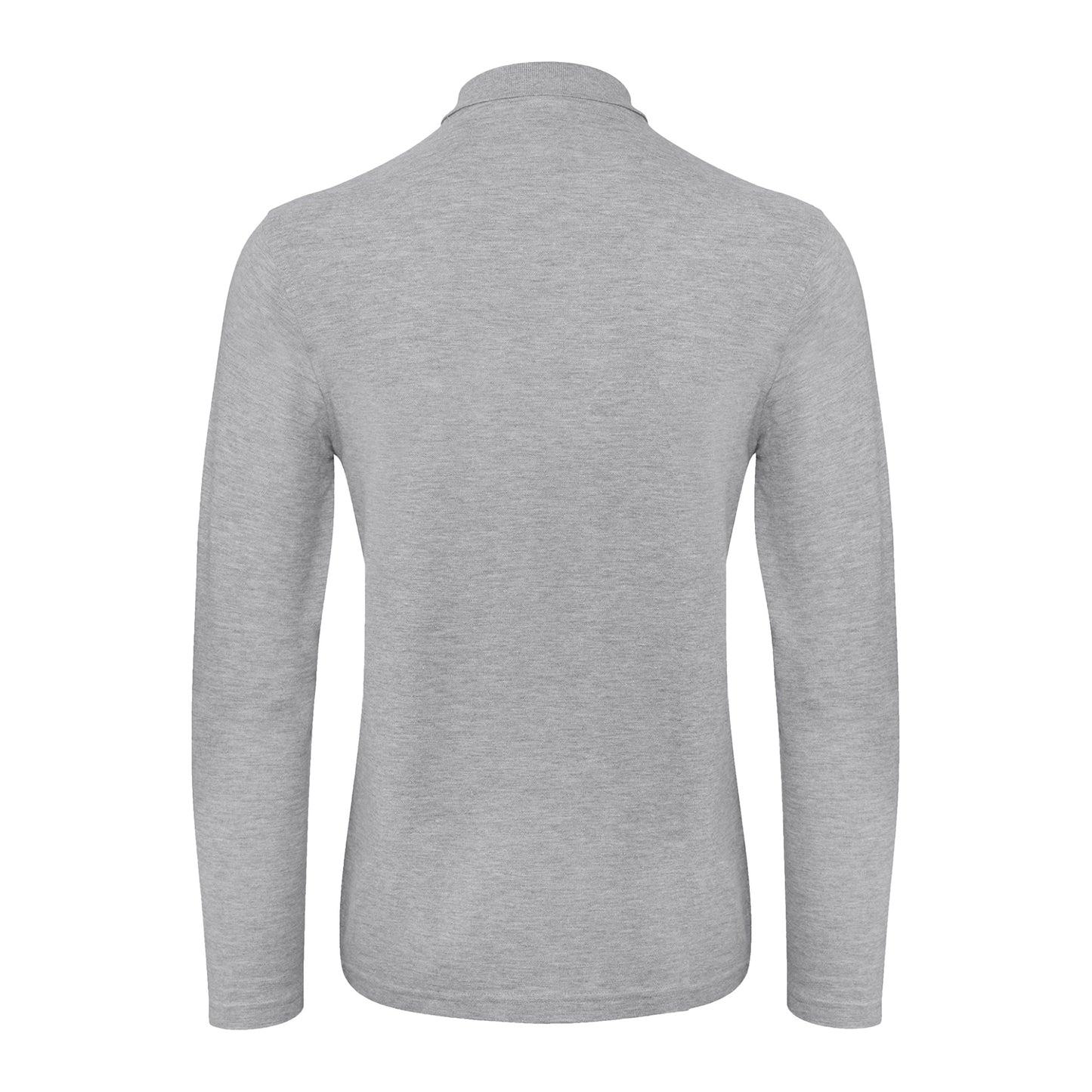Heather Grey - Back - B&C Collection Mens Long Sleeve Polo Shirt