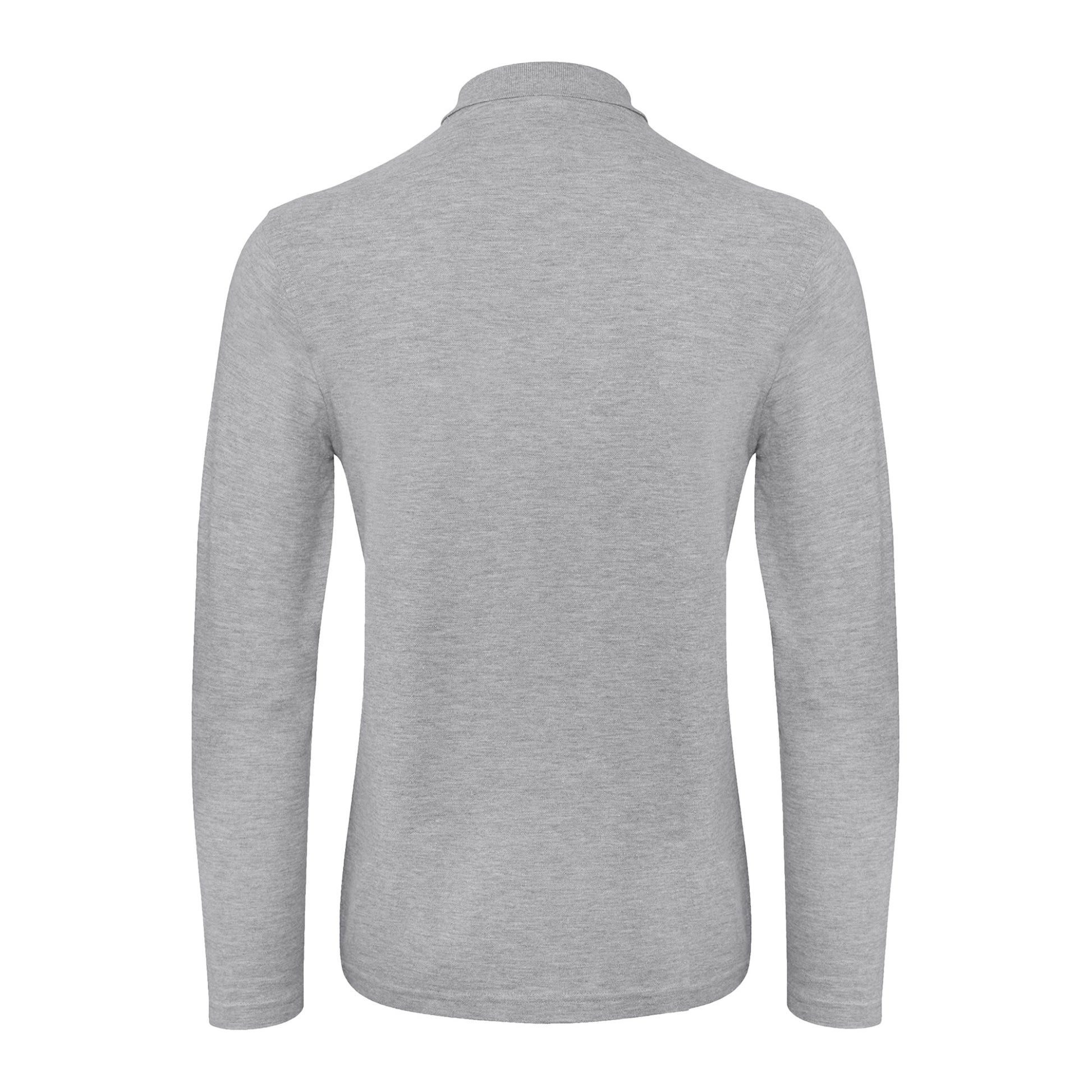 Heather Grey - Back - B&C Collection Mens Long Sleeve Polo Shirt