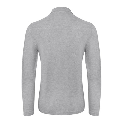 Heather Grey - Back - B&C Collection Mens Long Sleeve Polo Shirt