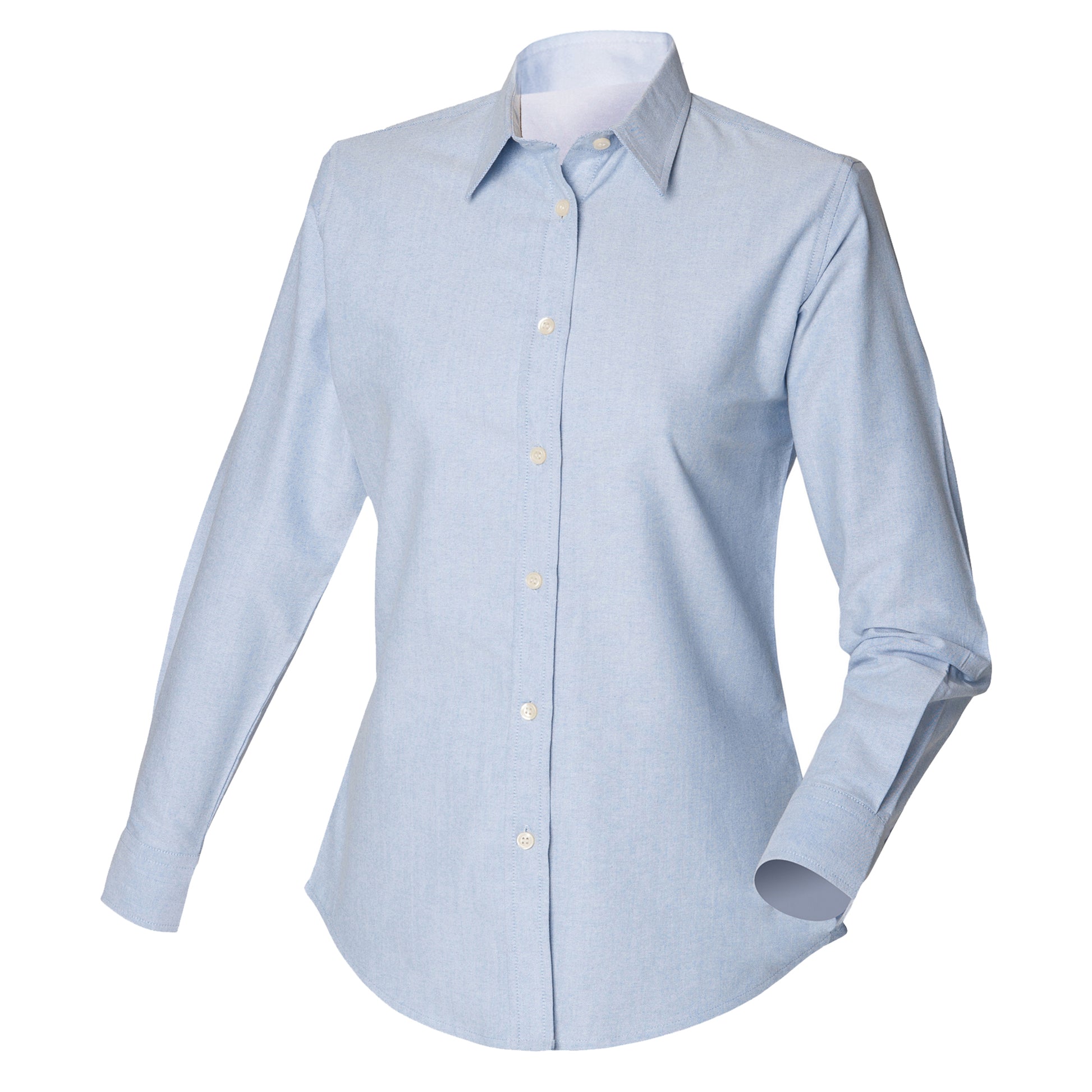 Blue - Front - Henbury Womens-Ladies Long Sleeved Classic Oxford Work Shirt