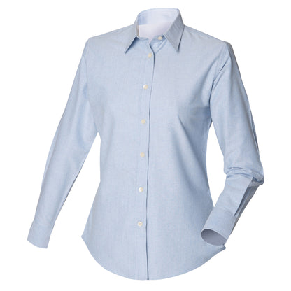 Blue - Front - Henbury Womens-Ladies Long Sleeved Classic Oxford Work Shirt