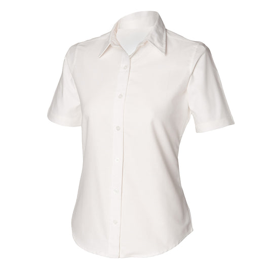 White - Front - Henbury Womens-Ladies Short Sleeve Classic Oxford Work Shirt