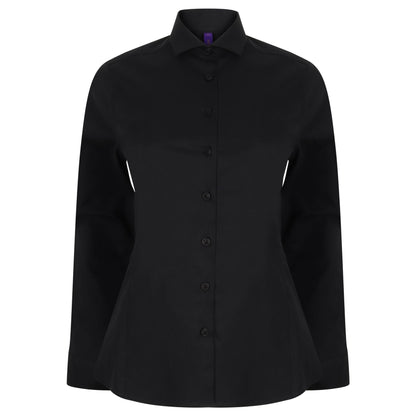 Black - Front - Henbury Womens-Ladies Long Sleeve Stretch Shirt