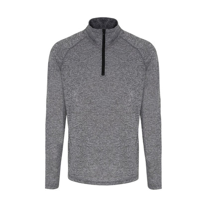 Black Melange-Black - Front - TriDri Mens Long Sleeve Performance Quarter Zip Top