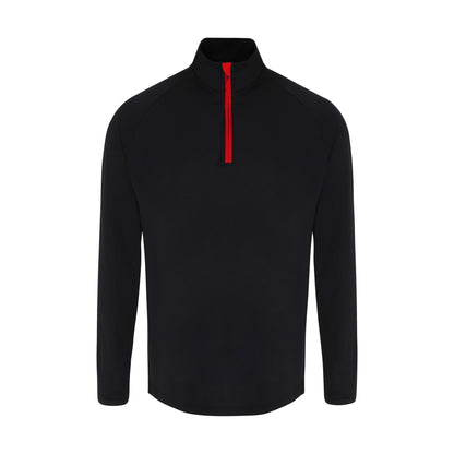 Black-Red - Front - TriDri Mens Long Sleeve Performance Quarter Zip Top
