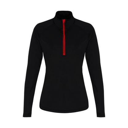 Black-Red - Front - TriDri Womens-Ladies Long Sleeve Performance Quarter Zip Top