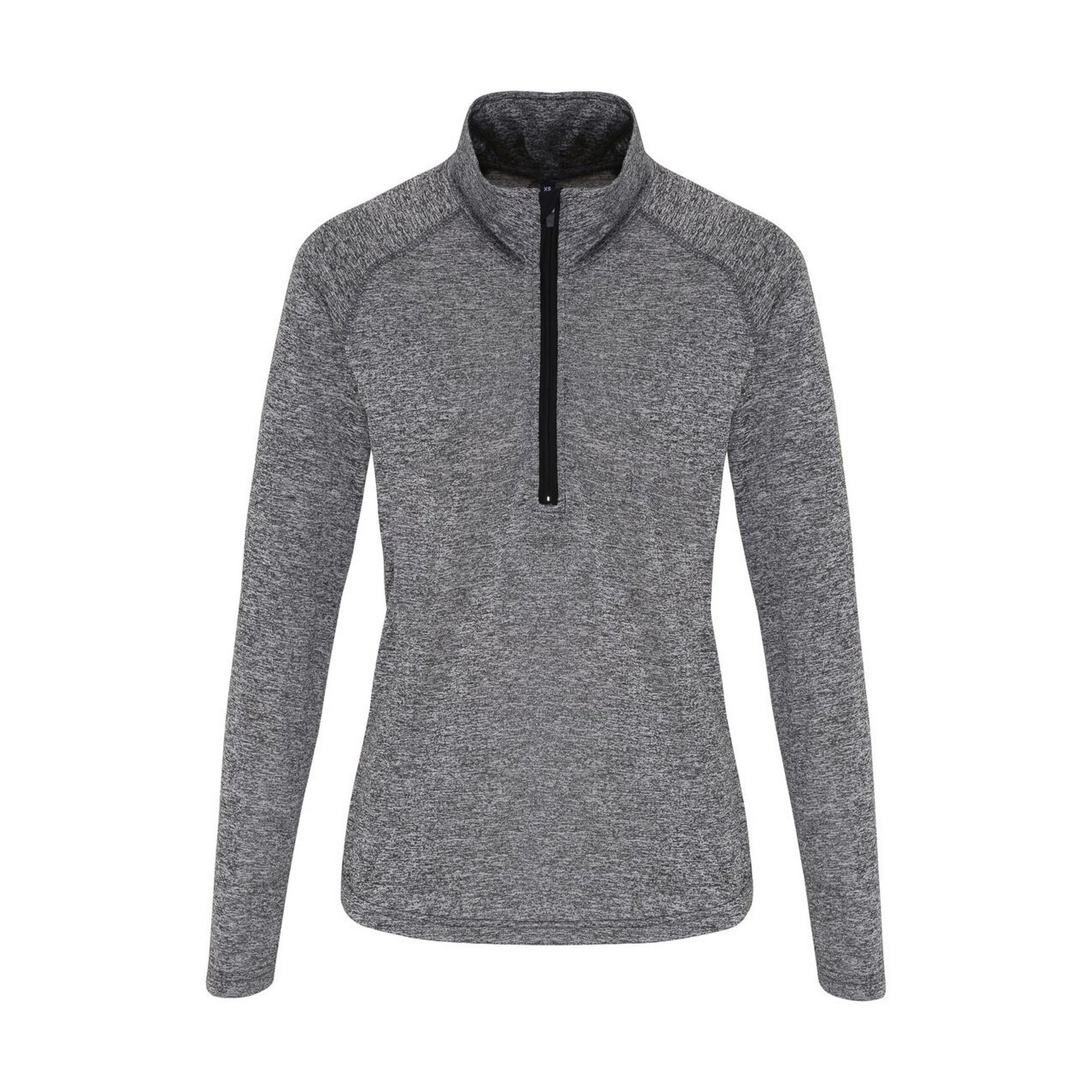 Black Melange-Black - Front - TriDri Womens-Ladies Long Sleeve Performance Quarter Zip Top