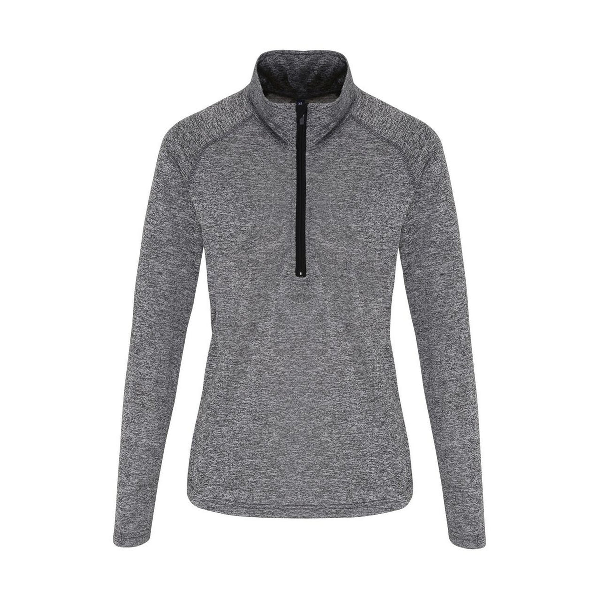 Black Melange-Black - Front - TriDri Womens-Ladies Long Sleeve Performance Quarter Zip Top