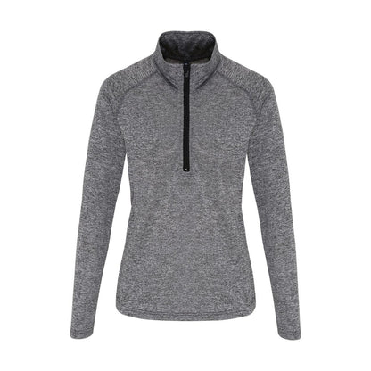 Black Melange-Black - Front - TriDri Womens-Ladies Long Sleeve Performance Quarter Zip Top