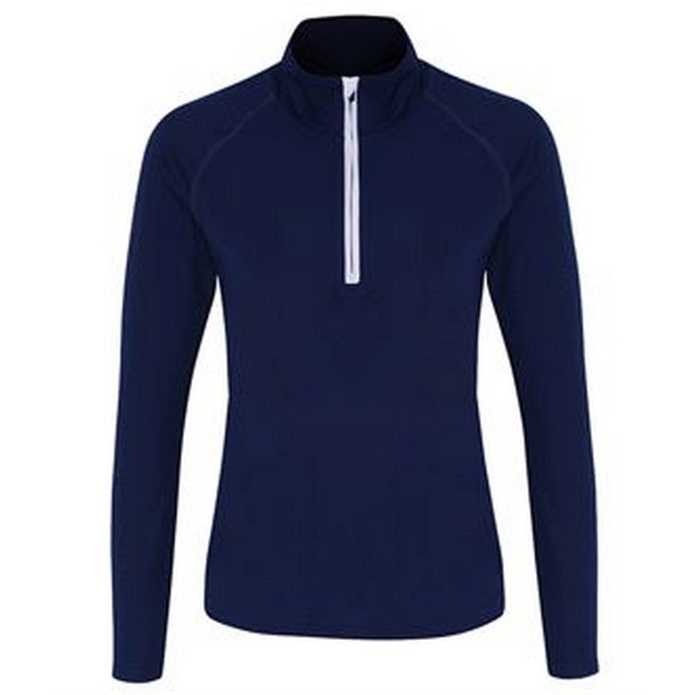 Navy-White - Front - TriDri Womens-Ladies Long Sleeve Performance Quarter Zip Top