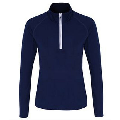 Navy-White - Front - TriDri Womens-Ladies Long Sleeve Performance Quarter Zip Top