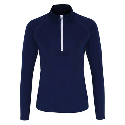 Navy-White - Front - TriDri Womens-Ladies Long Sleeve Performance Quarter Zip Top