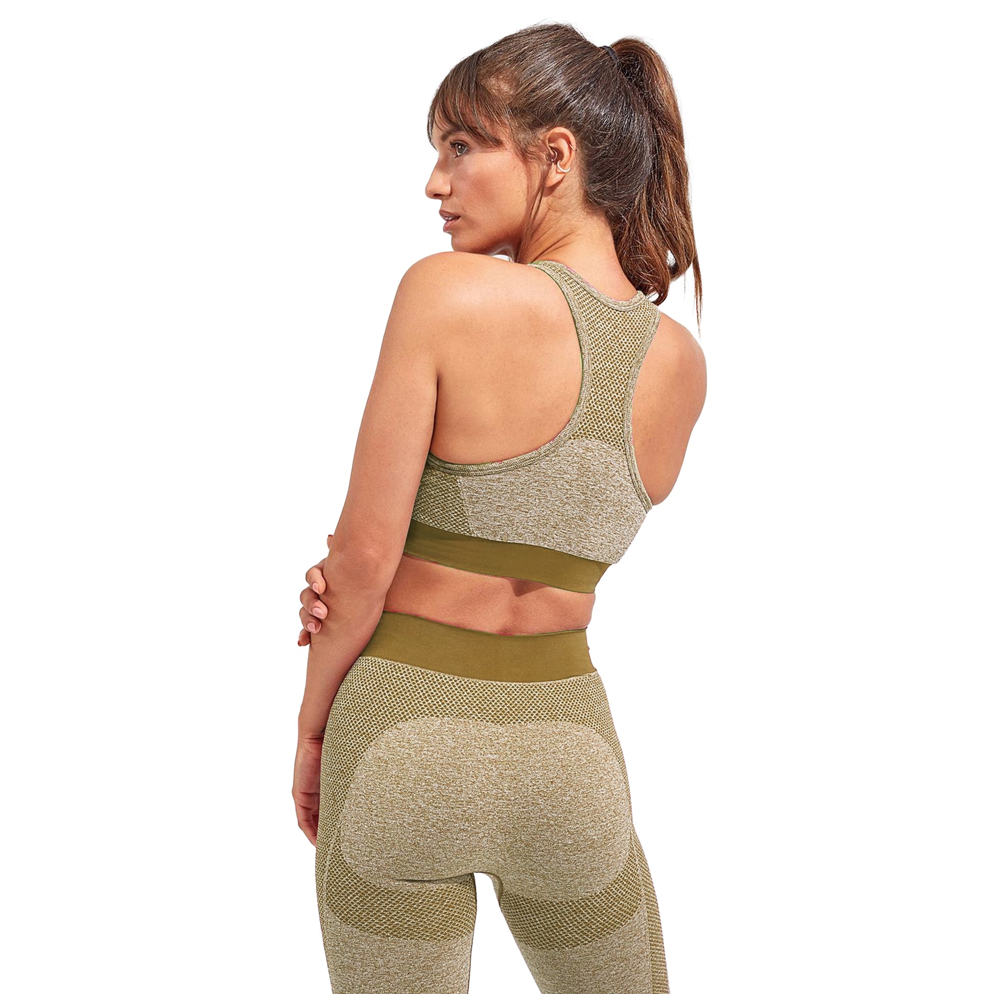 Olive Green - Side - TriDri Womens-Ladies Seamless 3D Fit Multi Sport Sculpt Bra