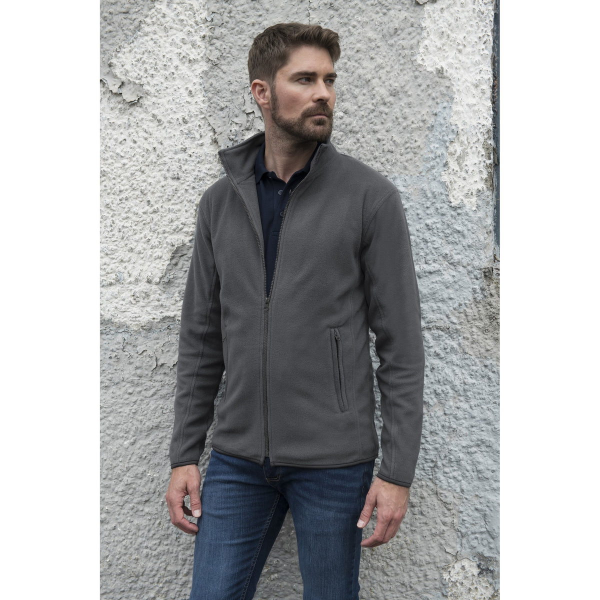Solid Grey - Side - PRO RTX Mens Microfleece Jacket