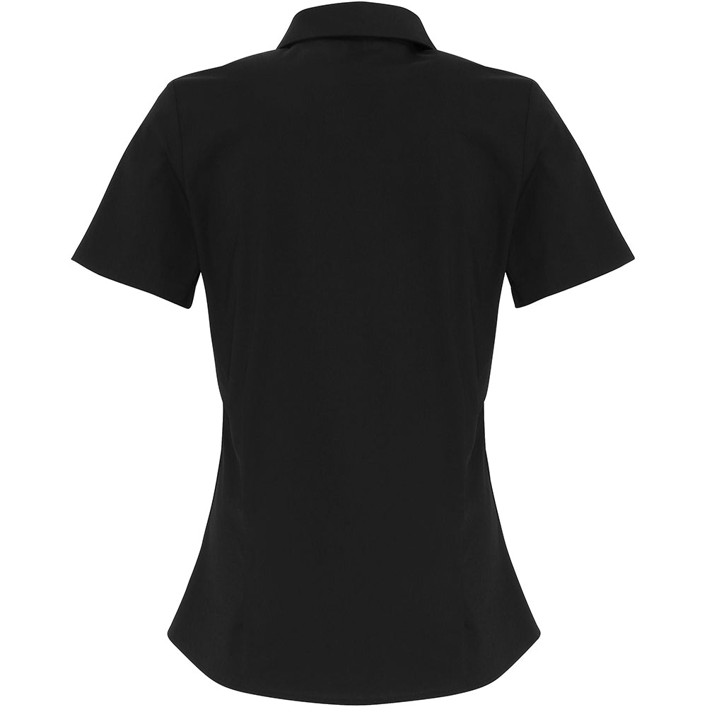 Black - Back - Premier Womens-Ladies Stretch Fit Poplin Short Sleeve Blouse
