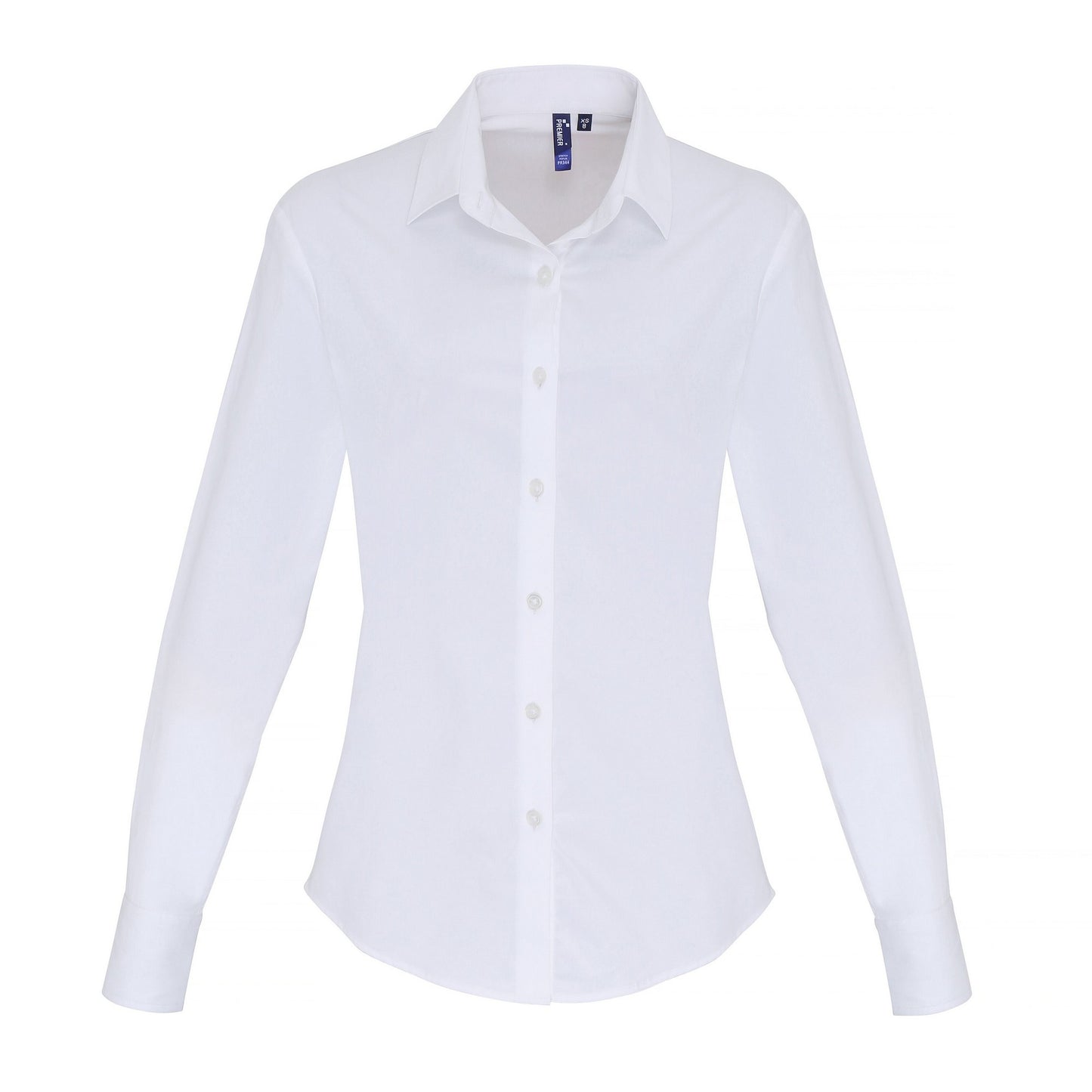 White - Front - Premier Womens-Ladies Stretch Fit Poplin Long Sleeve Blouse