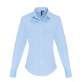 Pale Blue - Front - Premier Womens-Ladies Stretch Fit Poplin Long Sleeve Blouse