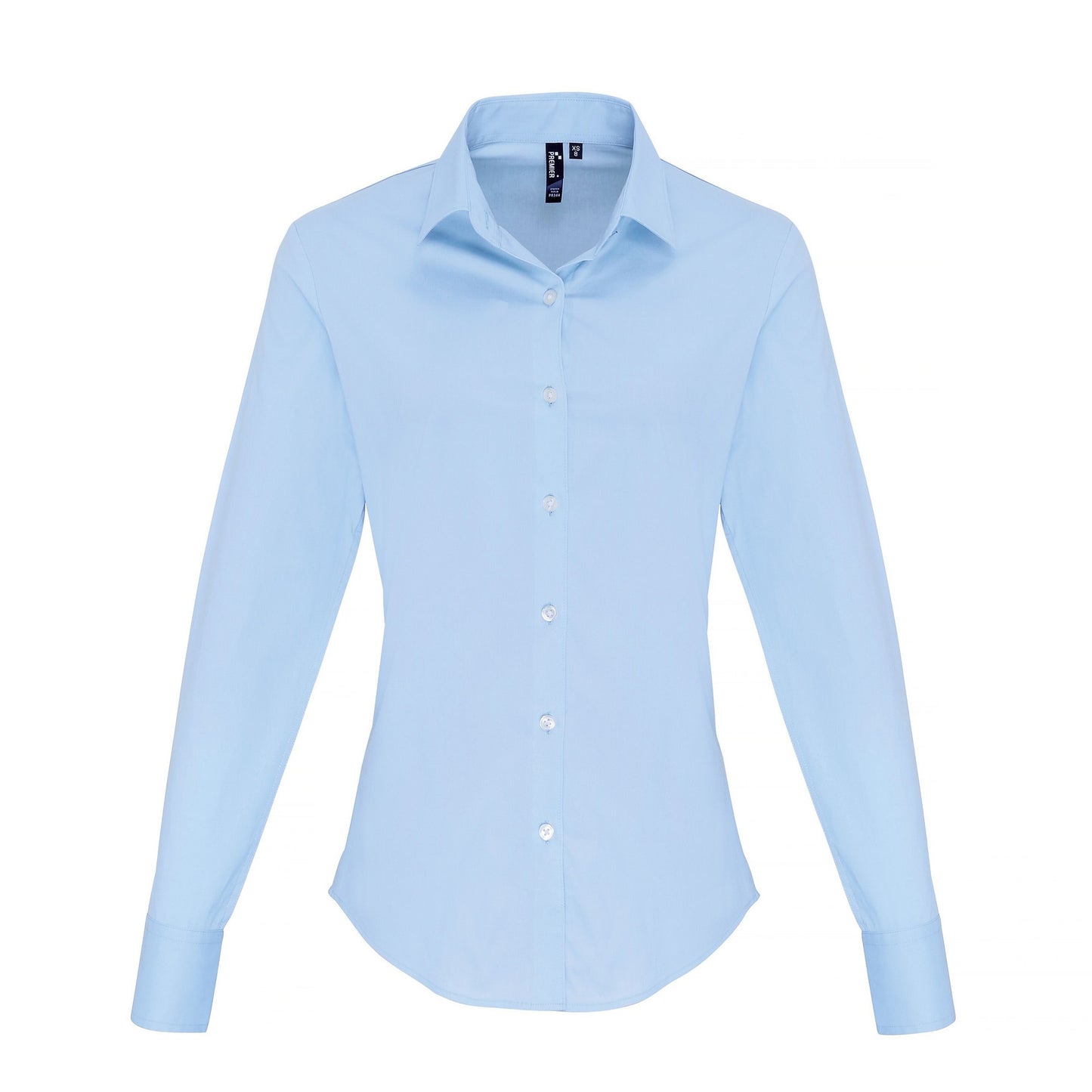 Pale Blue - Front - Premier Womens-Ladies Stretch Fit Poplin Long Sleeve Blouse