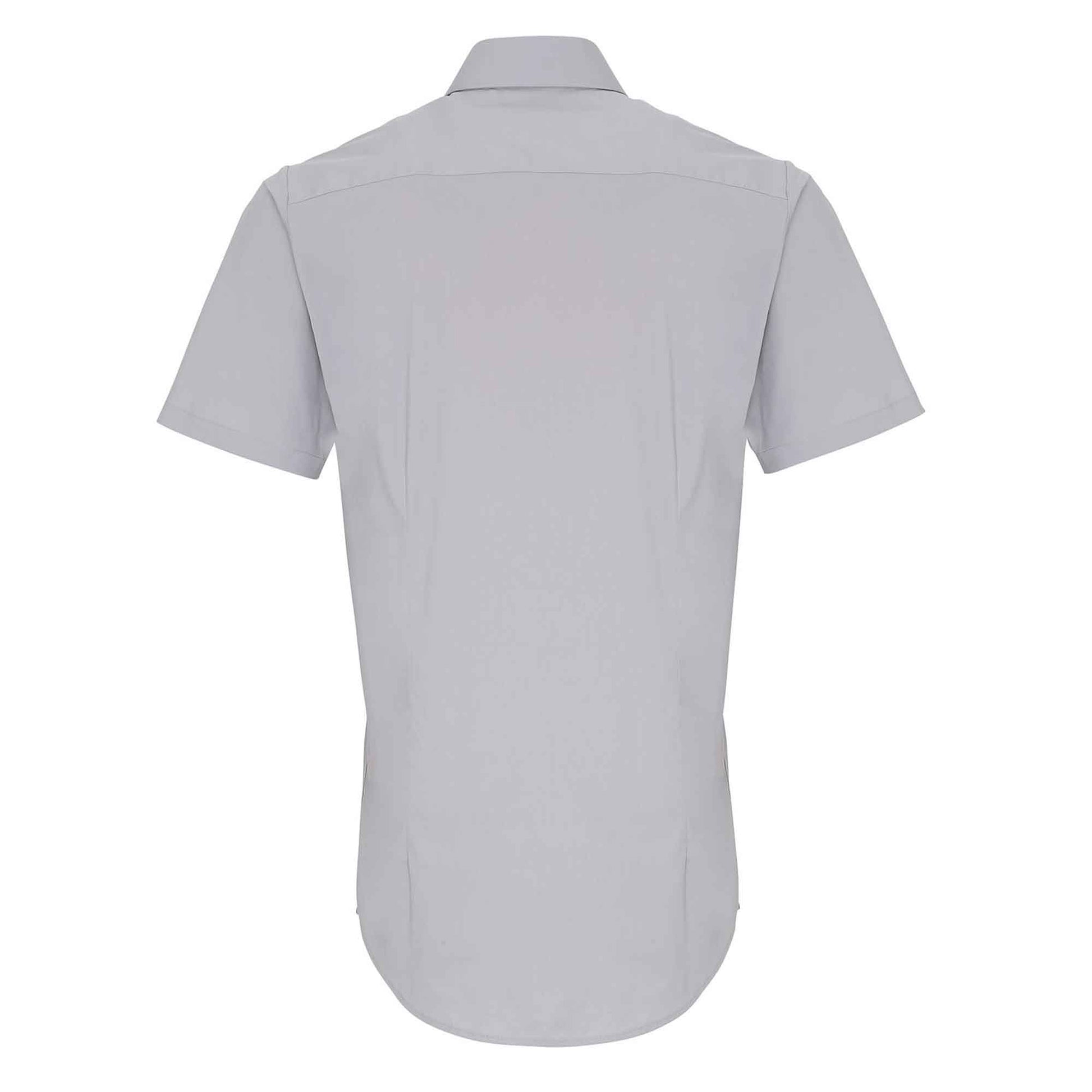 Silver - Back - Premier Mens Stretch Fit Poplin Short Sleeve Shirt