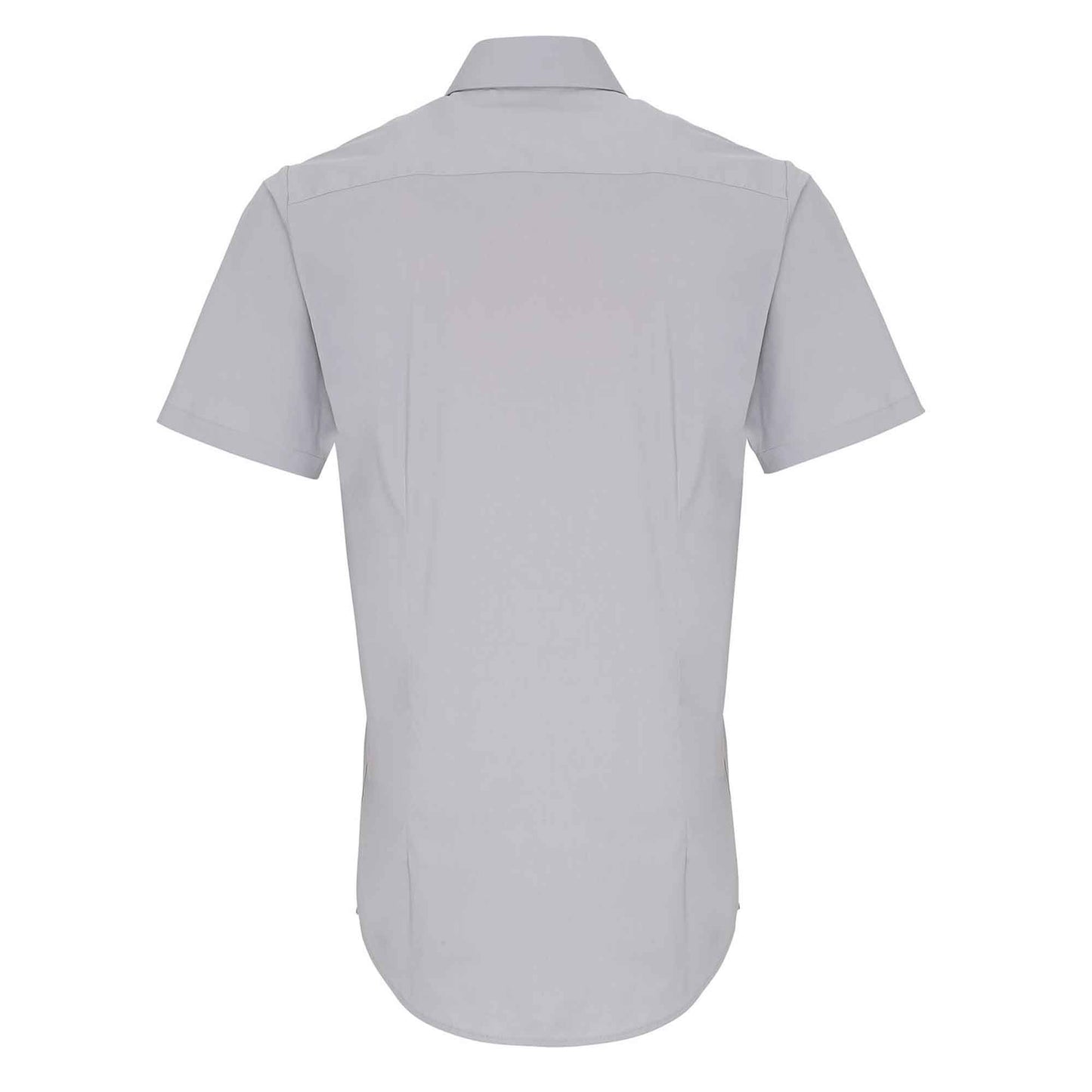 Silver - Back - Premier Mens Stretch Fit Poplin Short Sleeve Shirt