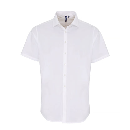 White - Front - Premier Mens Stretch Fit Poplin Short Sleeve Shirt
