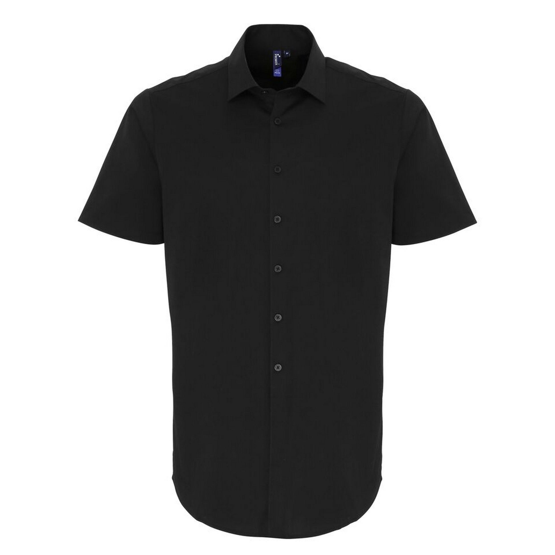 Black - Front - Premier Mens Stretch Fit Poplin Short Sleeve Shirt