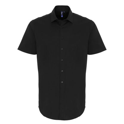 Black - Front - Premier Mens Stretch Fit Poplin Short Sleeve Shirt