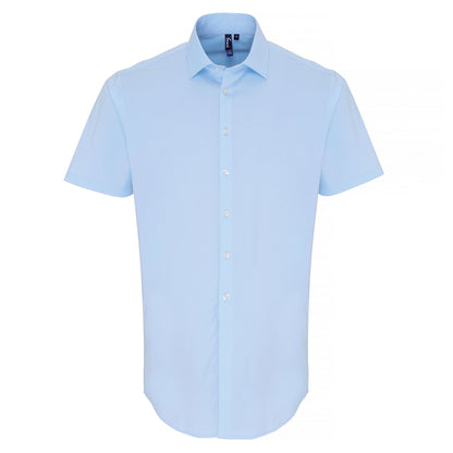 Pale Blue - Front - Premier Mens Stretch Fit Poplin Short Sleeve Shirt