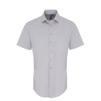 Silver - Front - Premier Mens Stretch Fit Poplin Short Sleeve Shirt