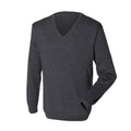 Grey Marl - Front - Henbury Mens 12 Gauge Fine Knit V-Neck Jumper - Sweatshirt