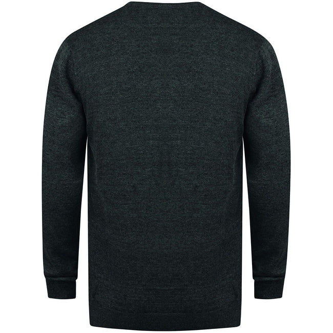 Grey Marl - Back - Henbury Mens 12 Gauge Fine Knit V-Neck Jumper - Sweatshirt