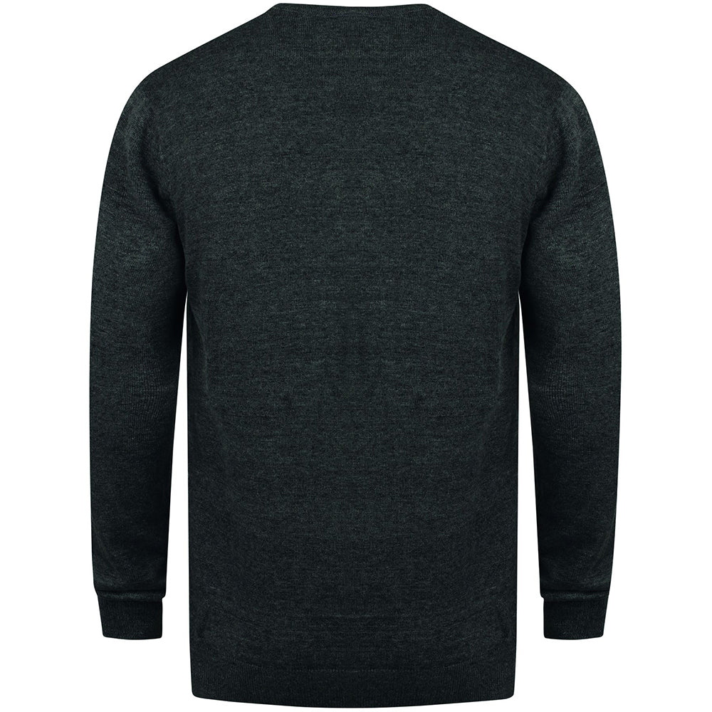Grey Marl - Back - Henbury Mens 12 Gauge Fine Knit V-Neck Jumper - Sweatshirt