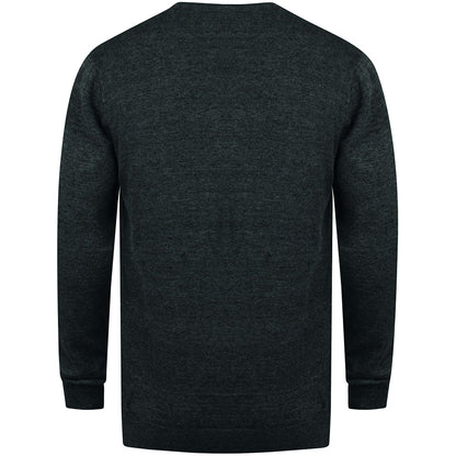 Grey Marl - Back - Henbury Mens 12 Gauge Fine Knit V-Neck Jumper - Sweatshirt
