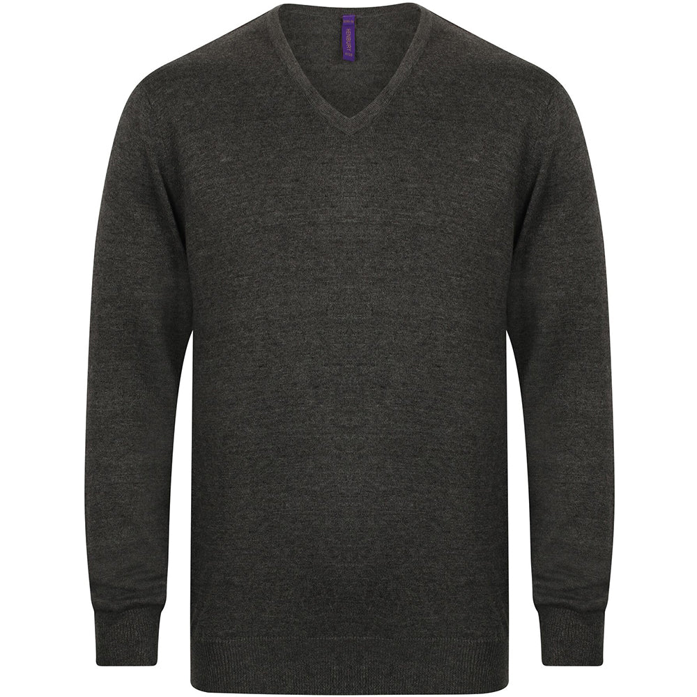 Grey Marl - Pack Shot - Henbury Mens 12 Gauge Fine Knit V-Neck Jumper - Sweatshirt