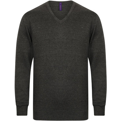Grey Marl - Pack Shot - Henbury Mens 12 Gauge Fine Knit V-Neck Jumper - Sweatshirt