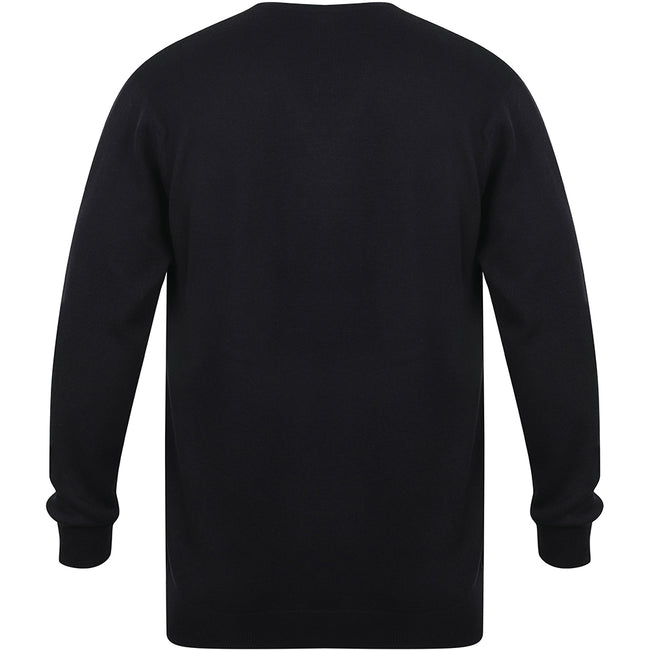 Navy - Back - Henbury Mens 12 Gauge Fine Knit V-Neck Jumper - Sweatshirt