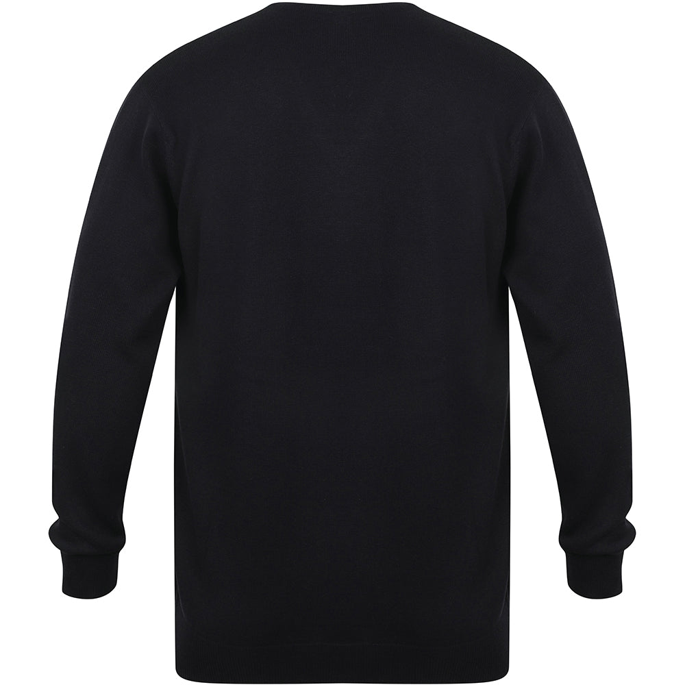 Navy - Back - Henbury Mens 12 Gauge Fine Knit V-Neck Jumper - Sweatshirt