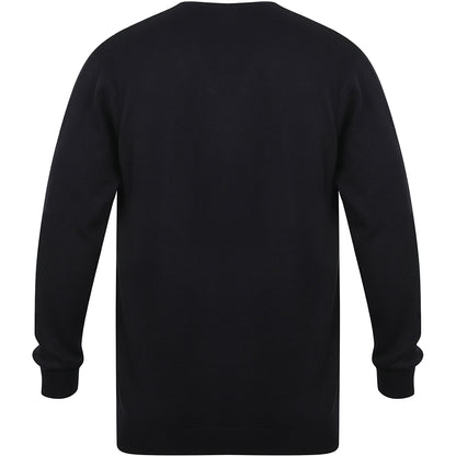 Navy - Back - Henbury Mens 12 Gauge Fine Knit V-Neck Jumper - Sweatshirt