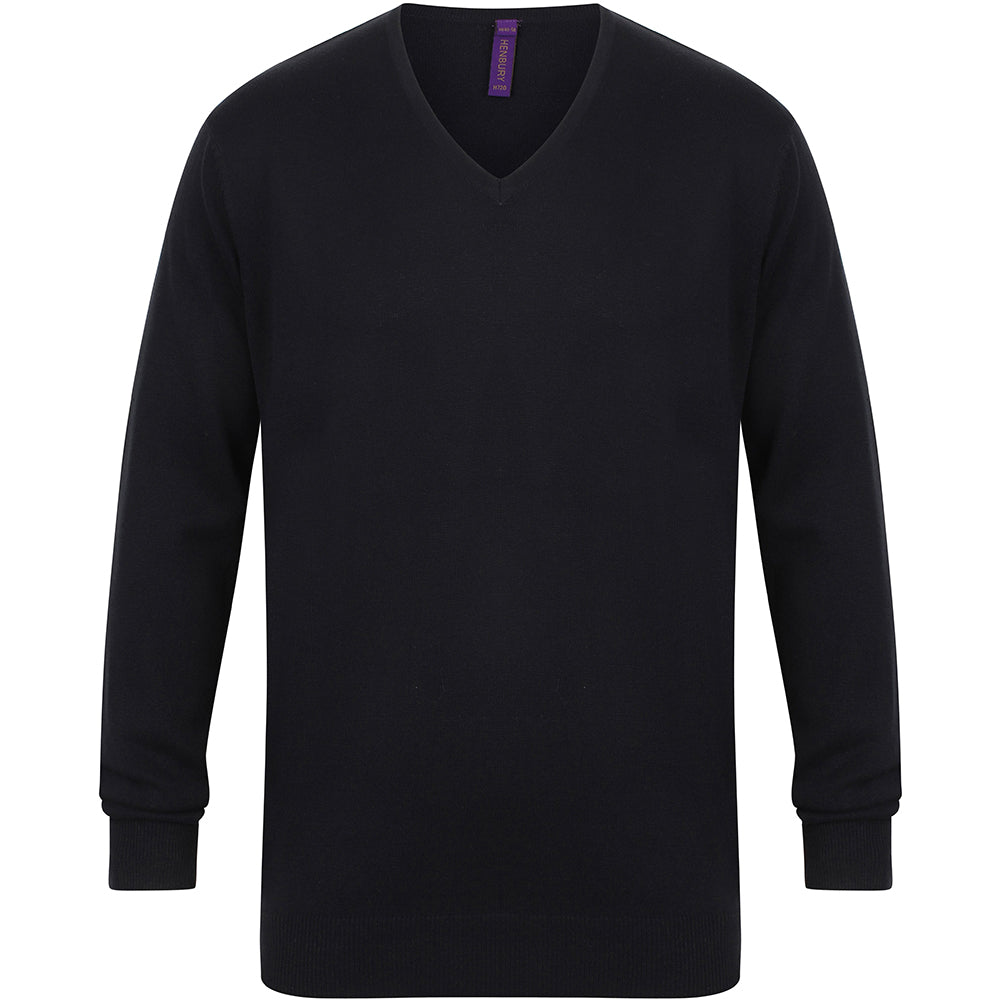 Navy - Pack Shot - Henbury Mens 12 Gauge Fine Knit V-Neck Jumper - Sweatshirt